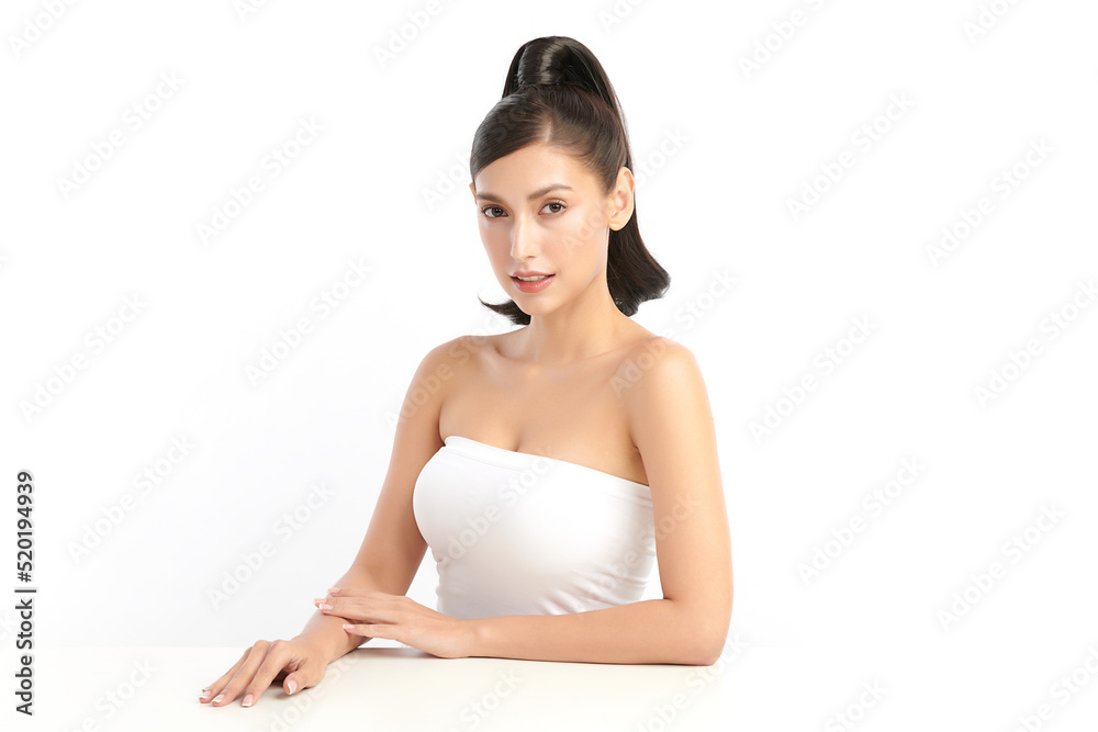 Beautiful young asian woman with clean fresh skin on white background, Face care, Facial treatment, Cosmetology, beauty and spa, Asian women portrait. Beautiful young asian woman with clean fresh skin on white background, Face care, Facial treatment, Cosmetology, beauty and spa, Asian women portrait.