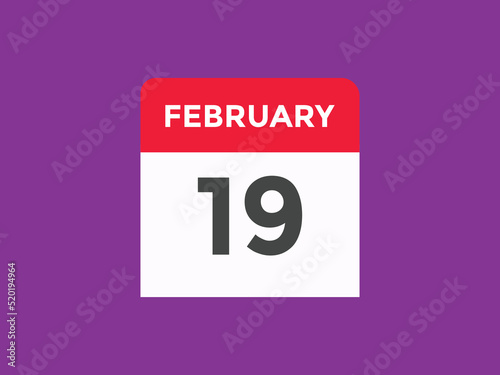 February 19 Calendar icon Design. Calendar Date 19th February. Calendar template 
