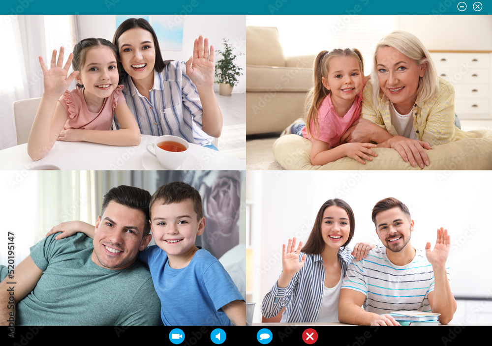 Happy family members having online meeting via videocall application Happy family members having online meeting via videocall application