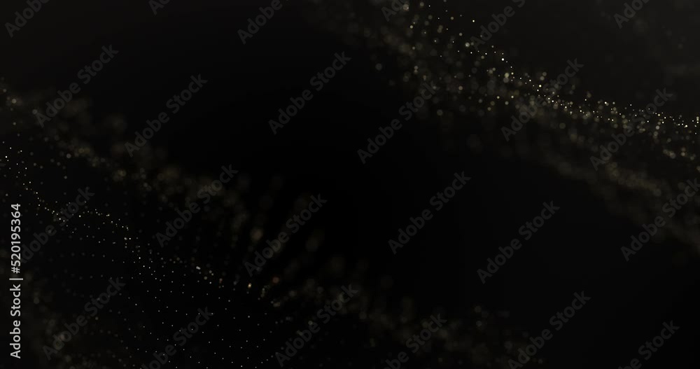 4k Abstract particle golden luxury animated background. Dark black with glowing particles. Amazing fluid dynamic modern. Elegant design BG. Magical surface digital wallpaper. Universe Illustration #6
