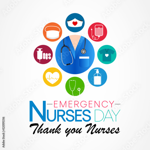 Emergency Nurses day is observed every year in October, ER nurses treat patients who are suffering from trauma, injury or severe medical conditions and require urgent treatment. Vector illustration