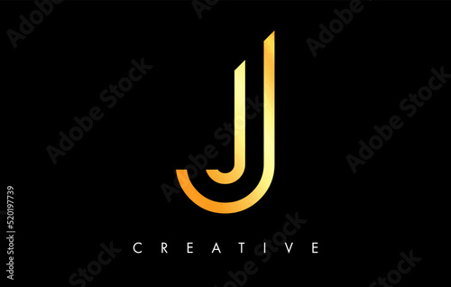 J Letter Logo Monogram with Gold Golden Lines and Minimalist Design Vector