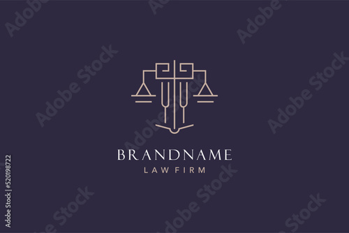 Initial letter YY logo with scale of justice logo design, luxury legal logo geometric style photo