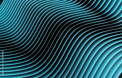 Bright blue abstract background with smoothly curving stripes  3d render