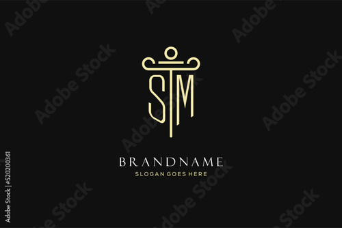 Luxury modern monogram SM logo for law firm with pillar icon design style