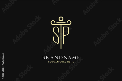 Luxury modern monogram SP logo for law firm with pillar icon design style