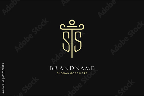 Luxury modern monogram SS logo for law firm with pillar icon design style