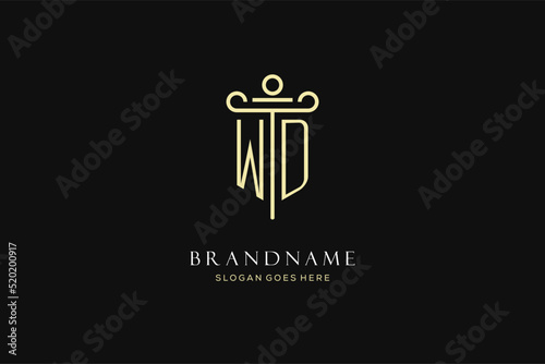 Luxury modern monogram WD logo for law firm with pillar icon design style photo