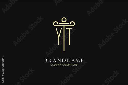 Luxury modern monogram YT logo for law firm with pillar icon design style