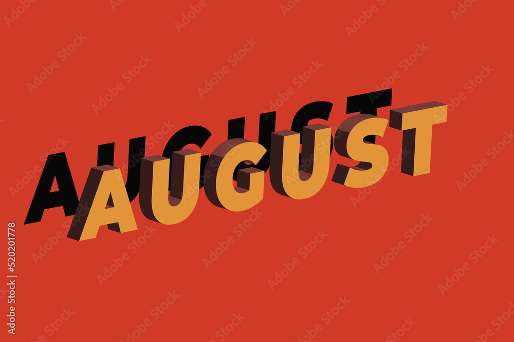 August 3d writing, 3d illustration, red background August 3d writing, 3d illustration, red background