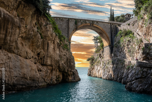 Scenic arch bridge at the Fjord of Fury, Amalfi Coast of Italy