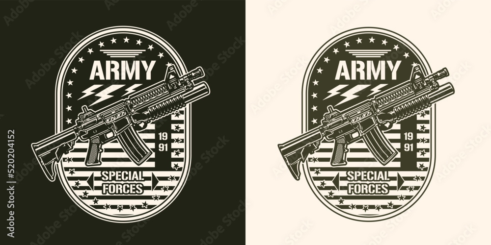 Army weapons vintage monochrome sticker