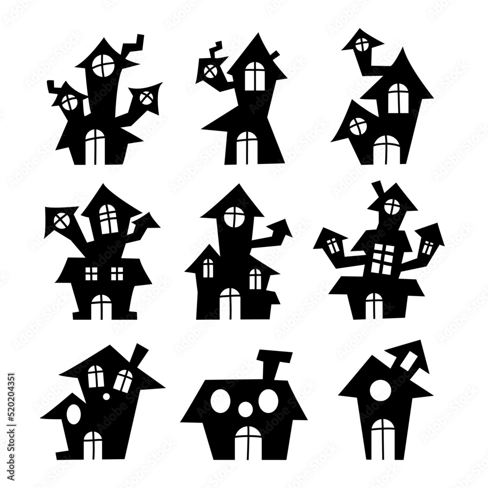 Halloween Haunted House Silhouette Set