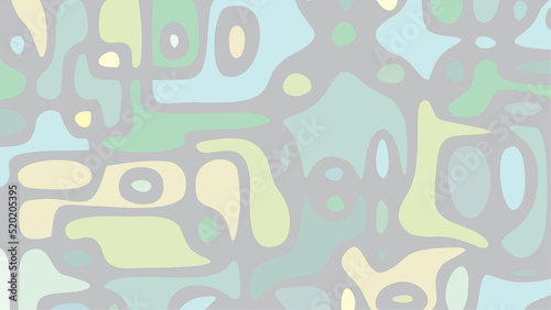 Abstract arranged random blob shapes. Dark color tones.