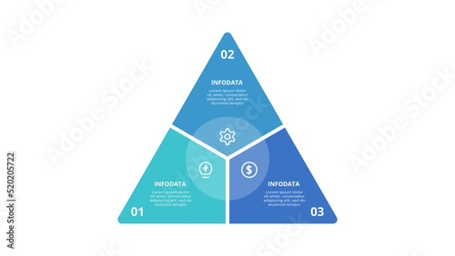 Triangle with 3 elements, infographic template for web, business, presentations, vector illustration. Business data visualization.