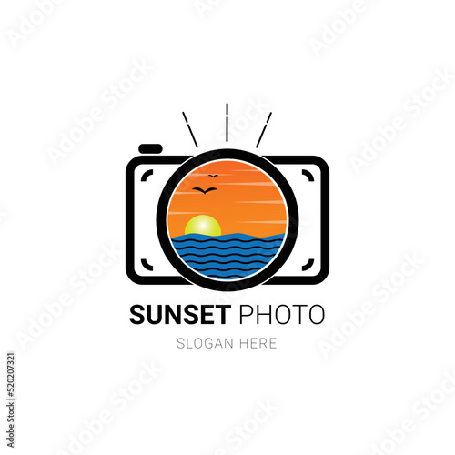 Sunset Photo landscape logo design vector