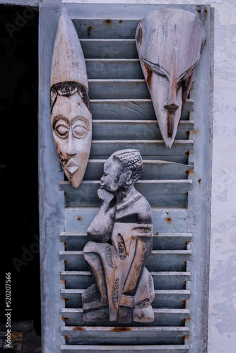 Wooden African Masks in the Souvenir Shop, Ghana