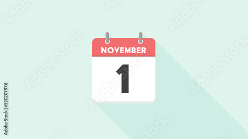 novemberと1の文字が書いてある11月1日のカレンダー - 月別行事のイメージ素材