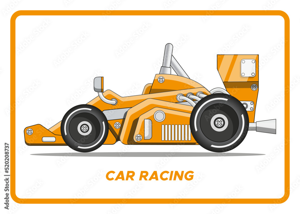 Racing car. Side view. Isolated on white background. Vector illustration. Racing car. Side view. Isolated on white background. Vector illustration.