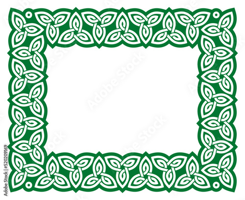 Irish Celtic vector frame design in green, traditional ractangle border perfect for greeting card or invitation
