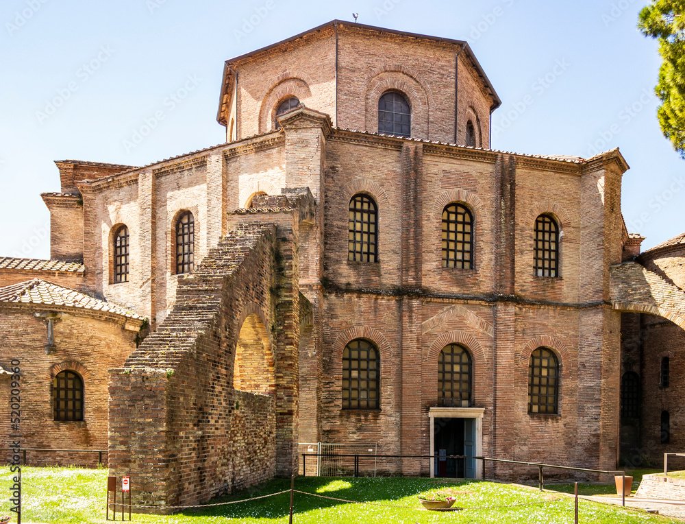 View on the Basilica of San Vitale in Ravenna. April 2022 Ravenna, Emilia Romagna - Italy View on the Basilica of San Vitale in Ravenna. April 2022 Ravenna, Emilia Romagna - Italy