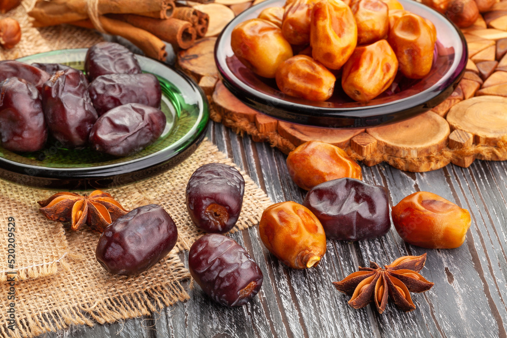 dates group on wood background