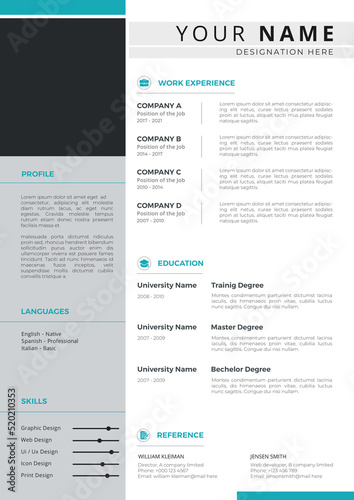Editable Print Ready CV or resume design with Modern Simple Clean Flat Minimal © Faysal
