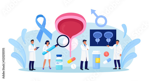 Prostate cancer. Urologist examines male genitourinary system. Diagnosis of prostatitis or sexual dysfunction. Andrologist engaged in prevention and treatment of prostate gland diseases