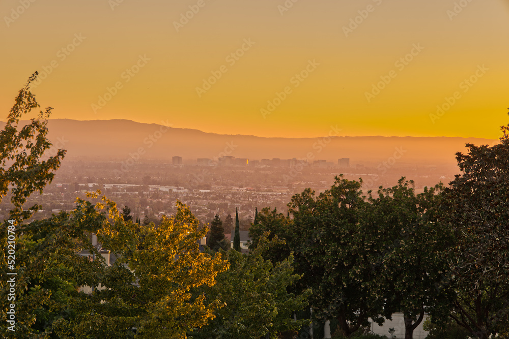 San Jose Landscape Behind Trees During Golden Hour