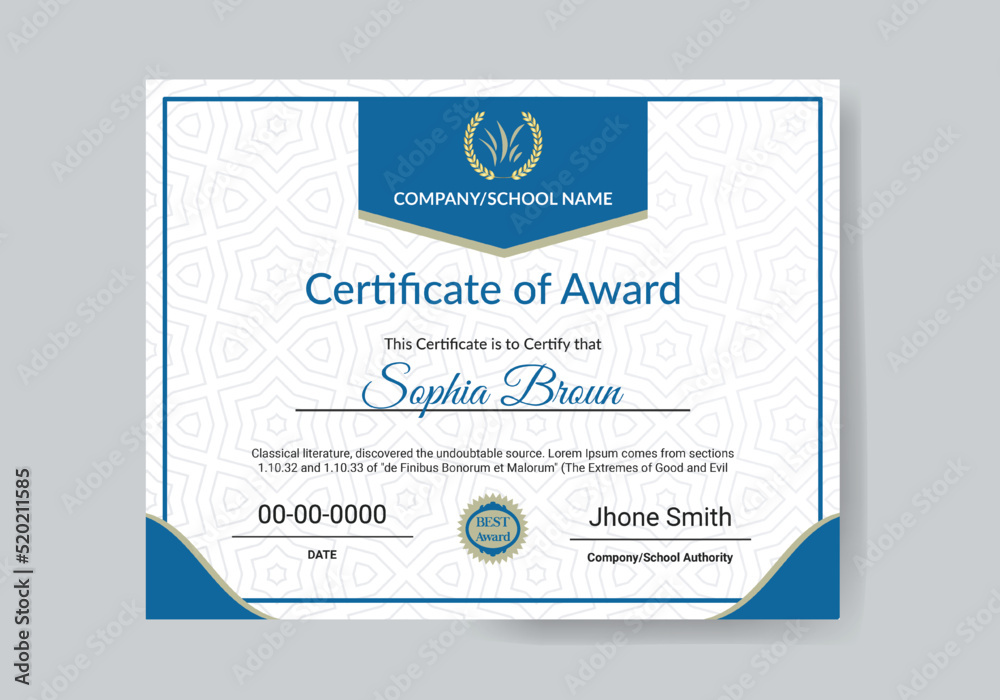 Fototapeta premium Modern Creative Certificate of Award Template