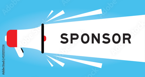 Color megaphone icon with word sponsor in white banner on blue background photo