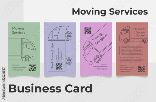Moving services line business card set vector delivery and storage cargo transportation