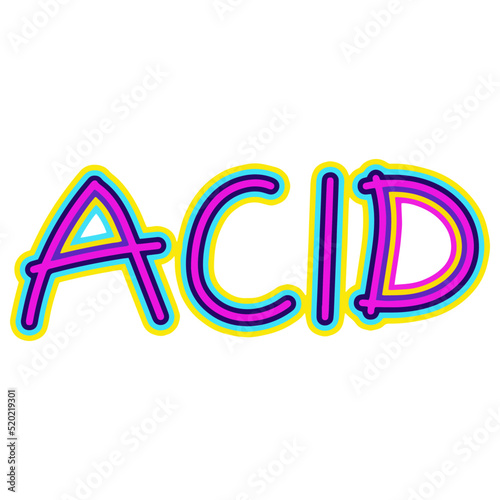 Colorful Trendy Cartoon Illustration with Acid Word Isolated on White Background. Retro 60s 70s Psychedelic Design. Acid Cartoon Vector Illustration. Doodle vector illustration.