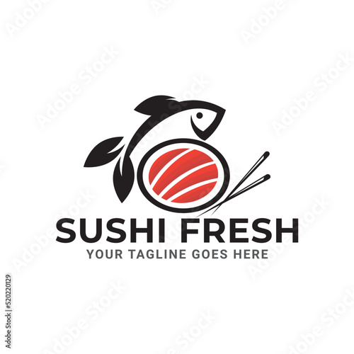 Sushi Logo Design With Fish. Isolated In White Background. Modern Design. Flat Logo. Sushi Logo. Sushi. Vector Illustration