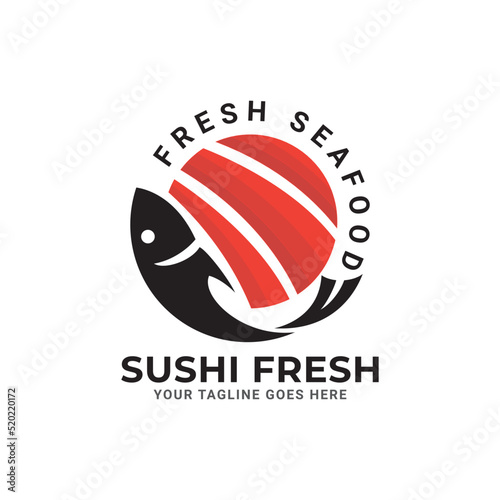 Sushi Logo Design With Fish. Isolated In White Background. Modern Design. Flat Logo. Sushi Logo. Sushi. Vector Illustration