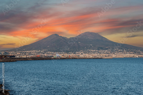 Sunrise over famous Mount Vesuvius and the Gulf of Naples, Italy