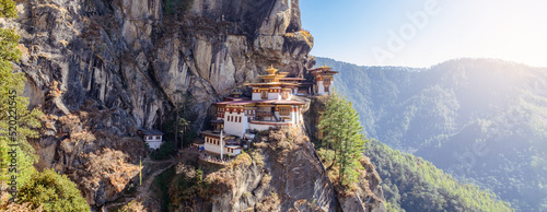 panoramic view of the Tiger's Nest temple in Paro, Bhutan photo
