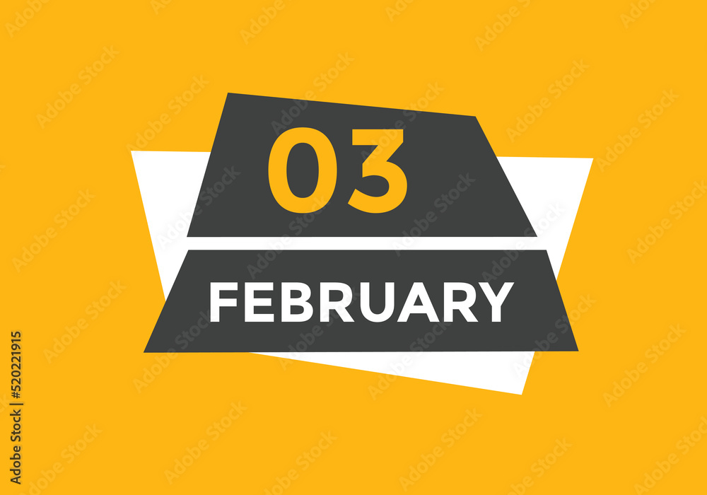 February 3 Calendar icon Design. Calendar Date 3rd February. Calendar template 
