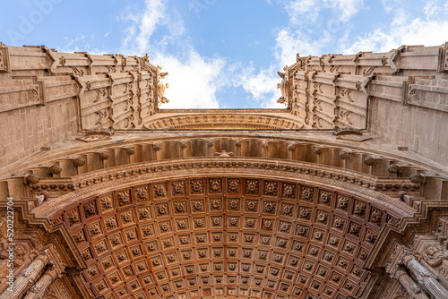 Palma de Mallorca, Spain. Detail of the Portal Mayor facade of the Gothic Cathedral of Santa Maria