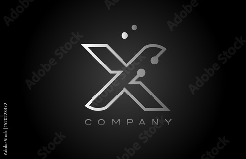 black white grey X dot line alphabet letter logo icon design. Creative template for company and business