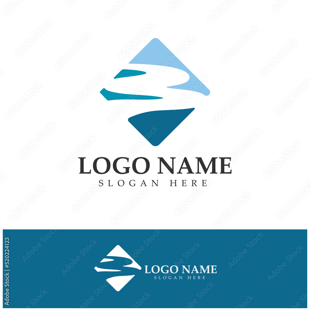 River mountain sun Logo vector icon illustration design template River mountain sun Logo vector icon illustration design template