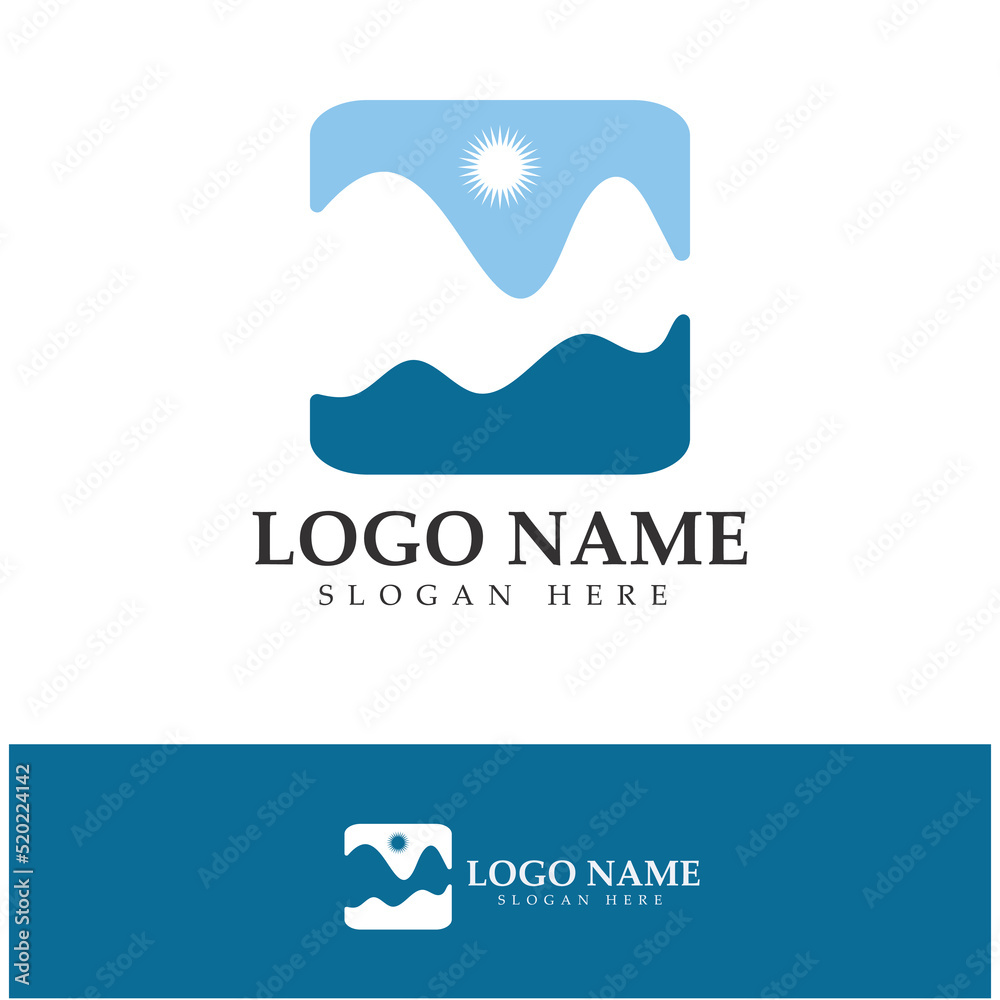 River mountain sun Logo vector icon illustration design template River mountain sun Logo vector icon illustration design template