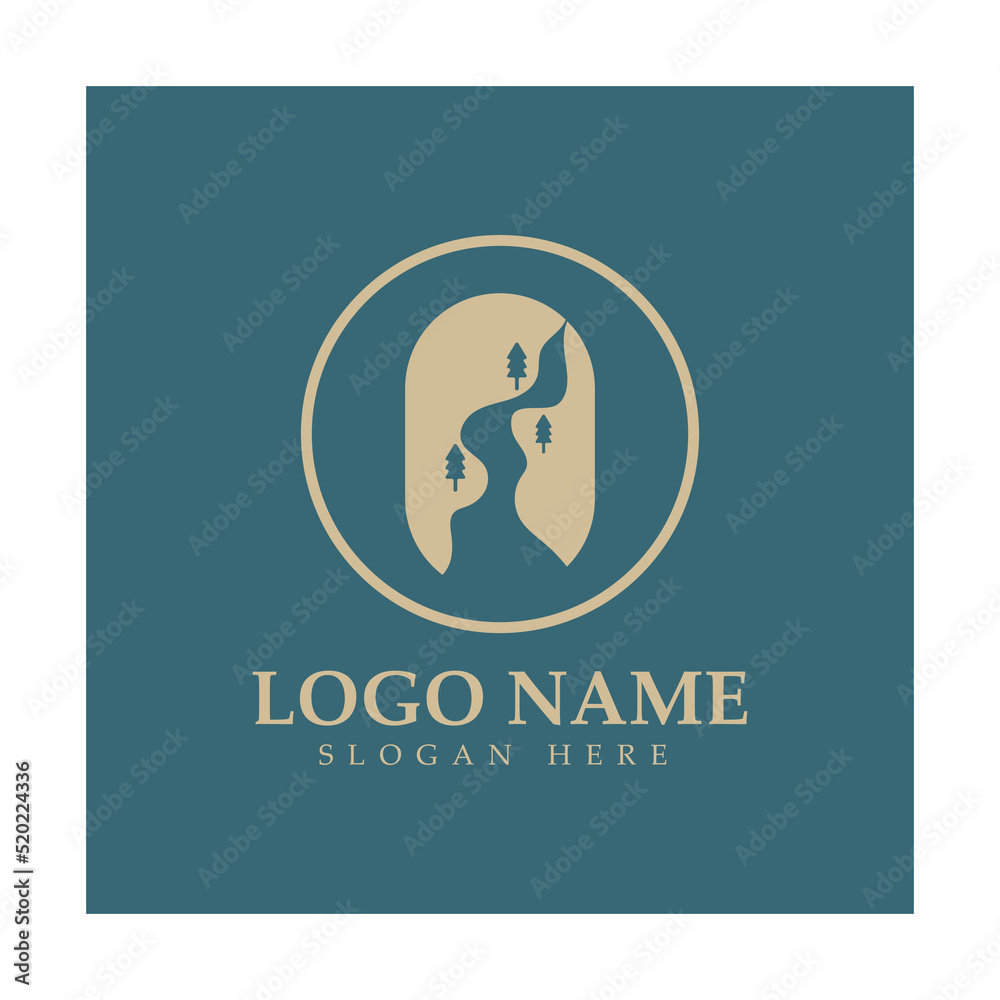 River mountain sun Logo vector icon illustration design template River mountain sun Logo vector icon illustration design template
