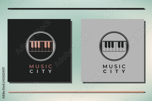 Vector logo candlestick with city on black background