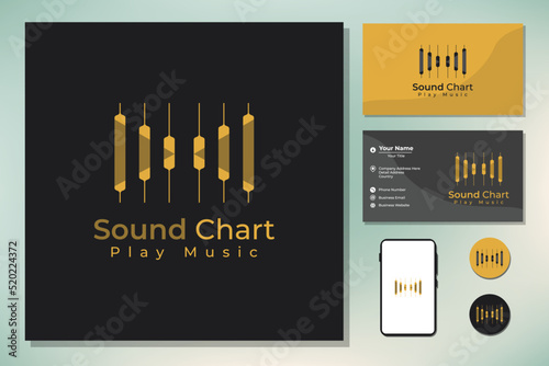 Play music vector logo with candlestick trading chart