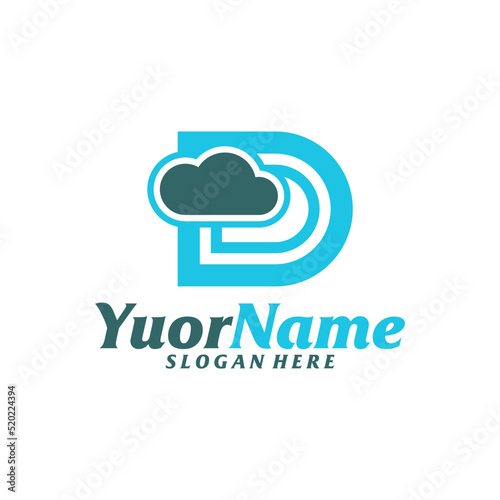 Initial D with Cloud Logo Design Template. Letter D logo concept vector. Creative Icon Symbol