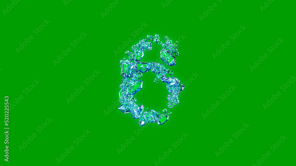 nice blue clear diamonds alphabet - number 6, isolated - object 3D rendering nice blue clear diamonds alphabet - number 6, isolated - object 3D rendering