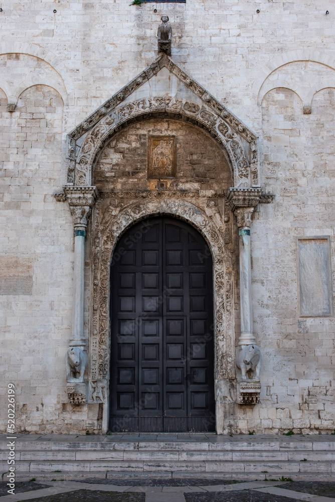 Facade of iconic basilica San Nicola in downtown Bari, Southern Italy