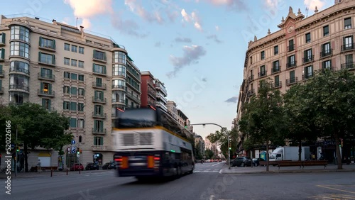 Wide Angle Time Lapse of Sunrise Over the Streets of Barcelona