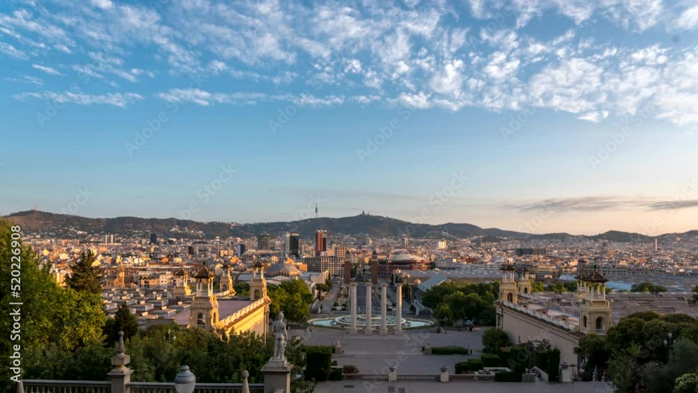 Aerial Time Lapse of the City of Barcelona With White Clouds in the Sky Aerial Time Lapse of the City of Barcelona With White Clouds in the Sky